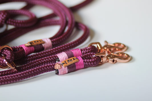 Set "bordeaux-pink" mit Leine und Halsband