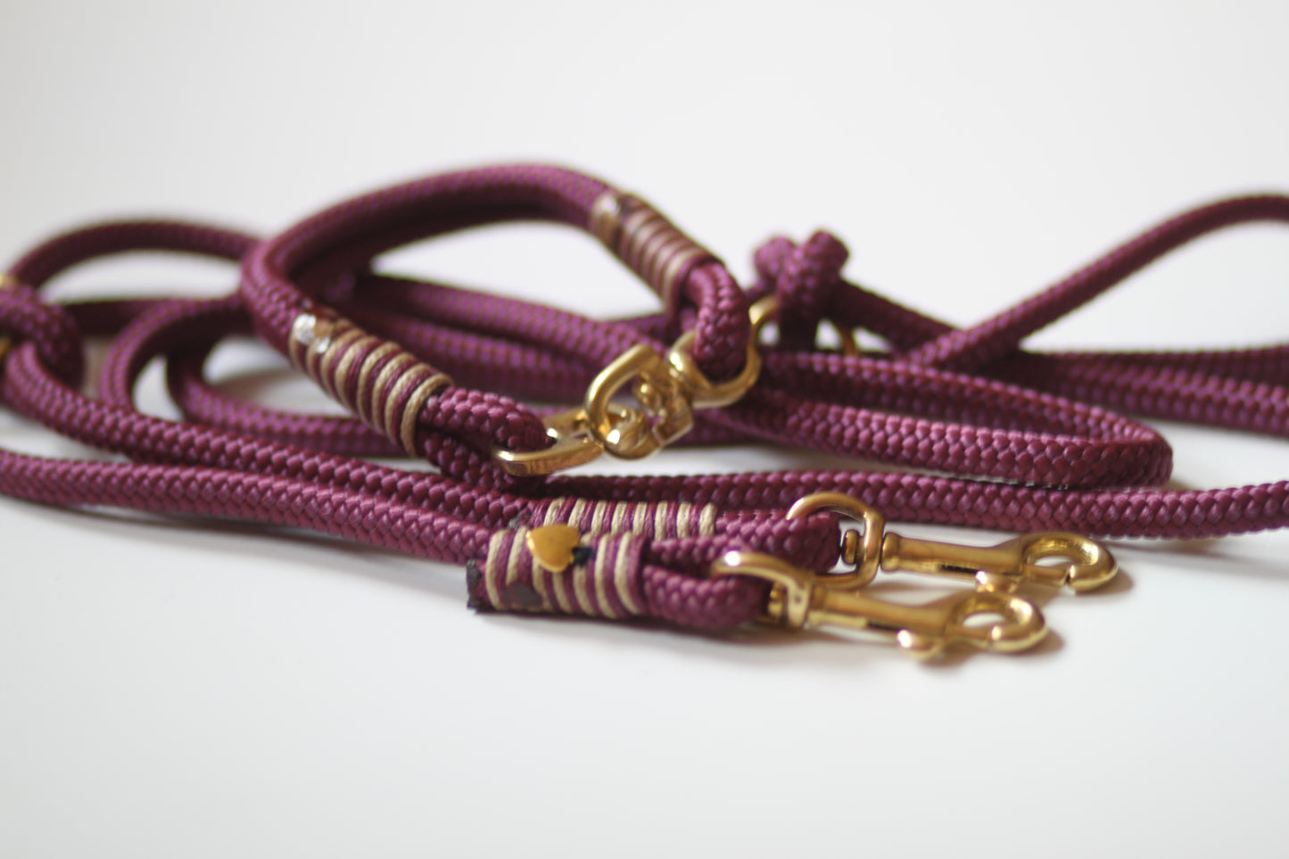 Set "bordeaux-beige" mit Leine und Halsband