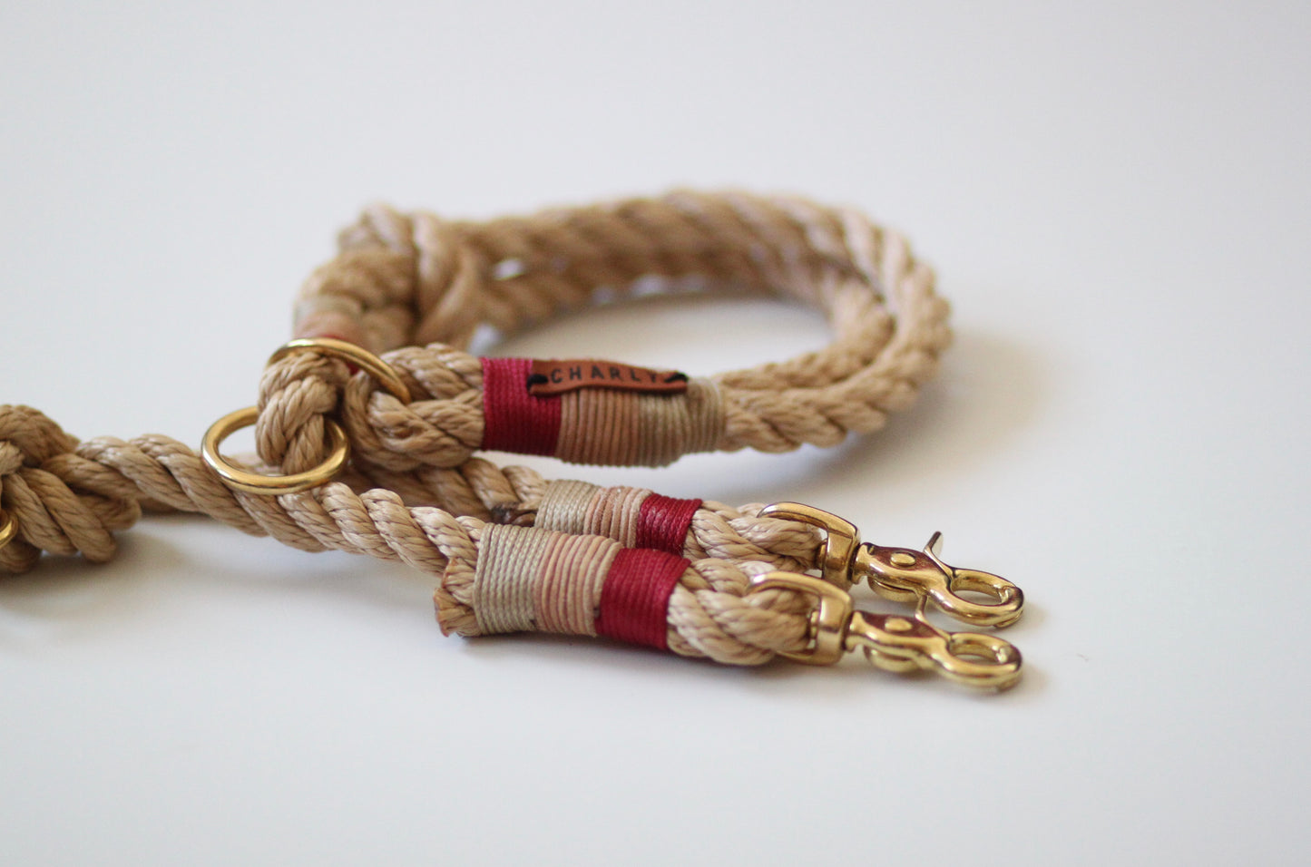 Set "natur-rot" mit Leine und Halsband