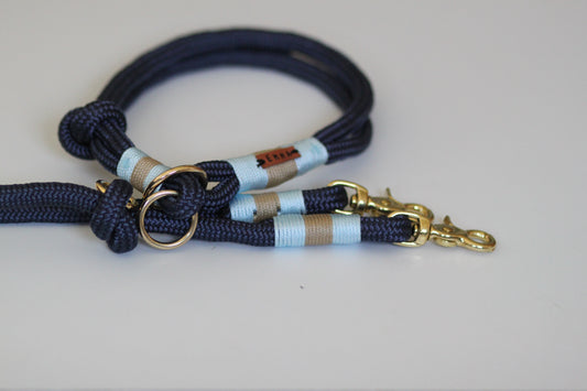 Set "blau-beige" mit Leine und Halsband
