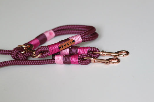 Set "bordeaux-pink" mit Leine und Halsband